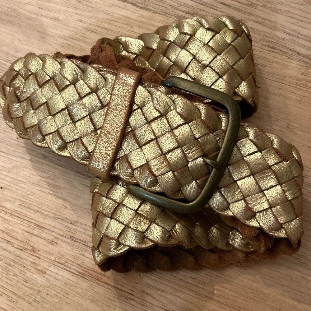 Fossil distressed gold leather belt braided wide size M